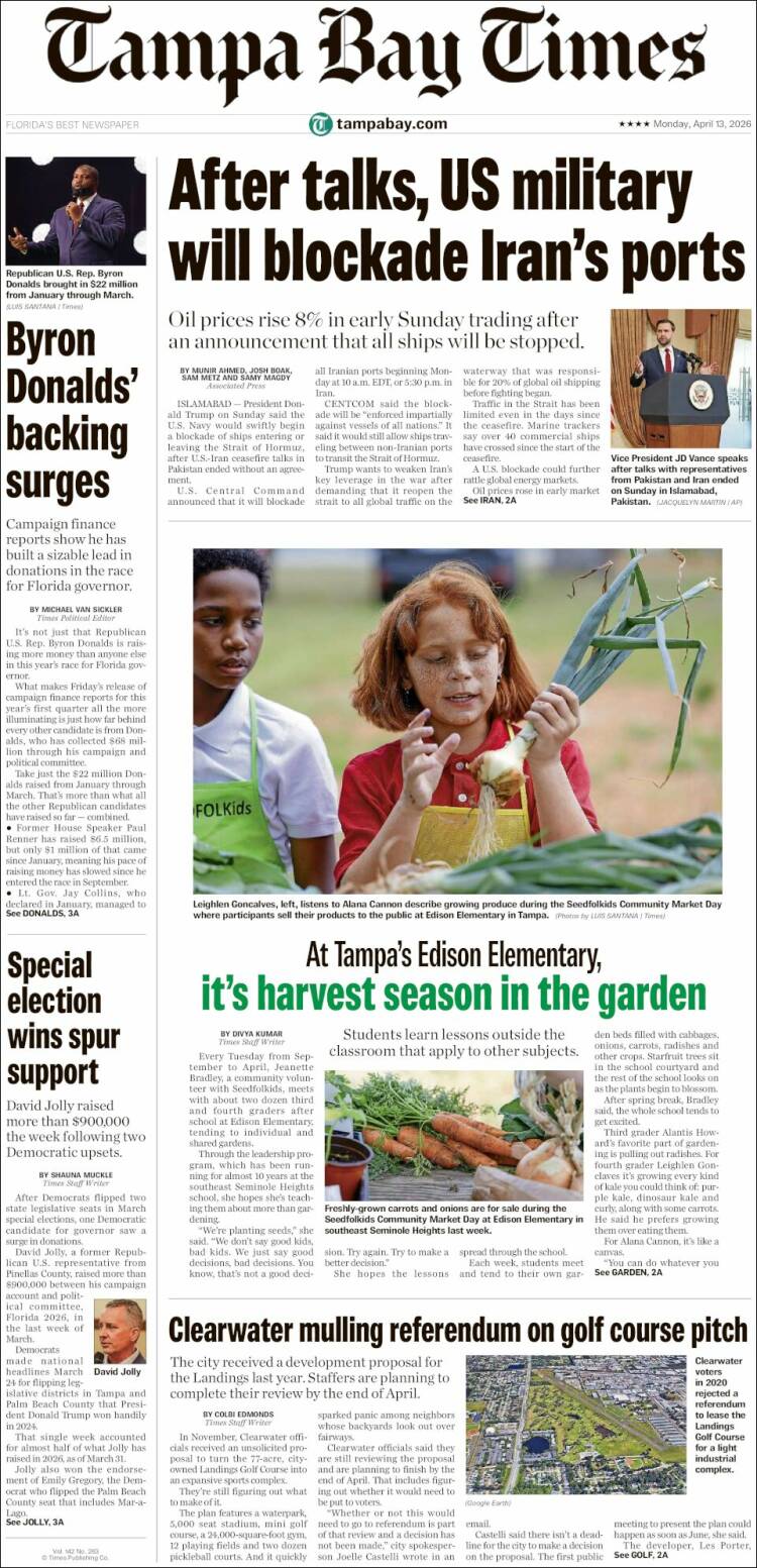 Portada de Tampa Bay Times (USA)