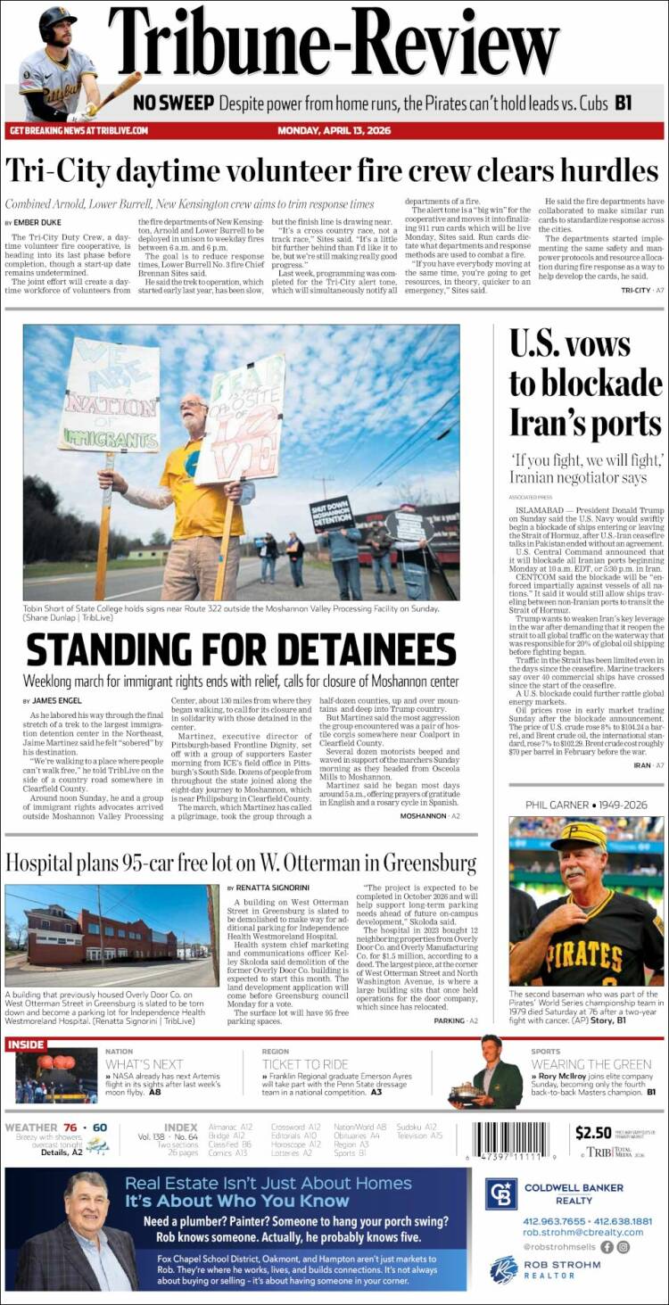 Portada de Tribune-Review (USA)