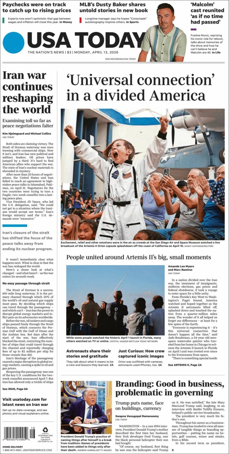 Portada de USA Today (USA)