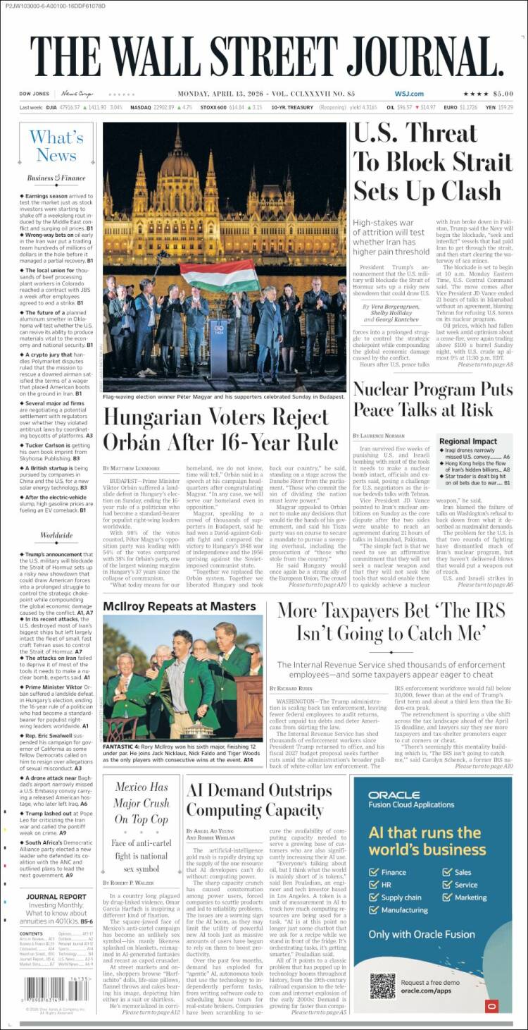 Portada de Wall Street Journal (USA)