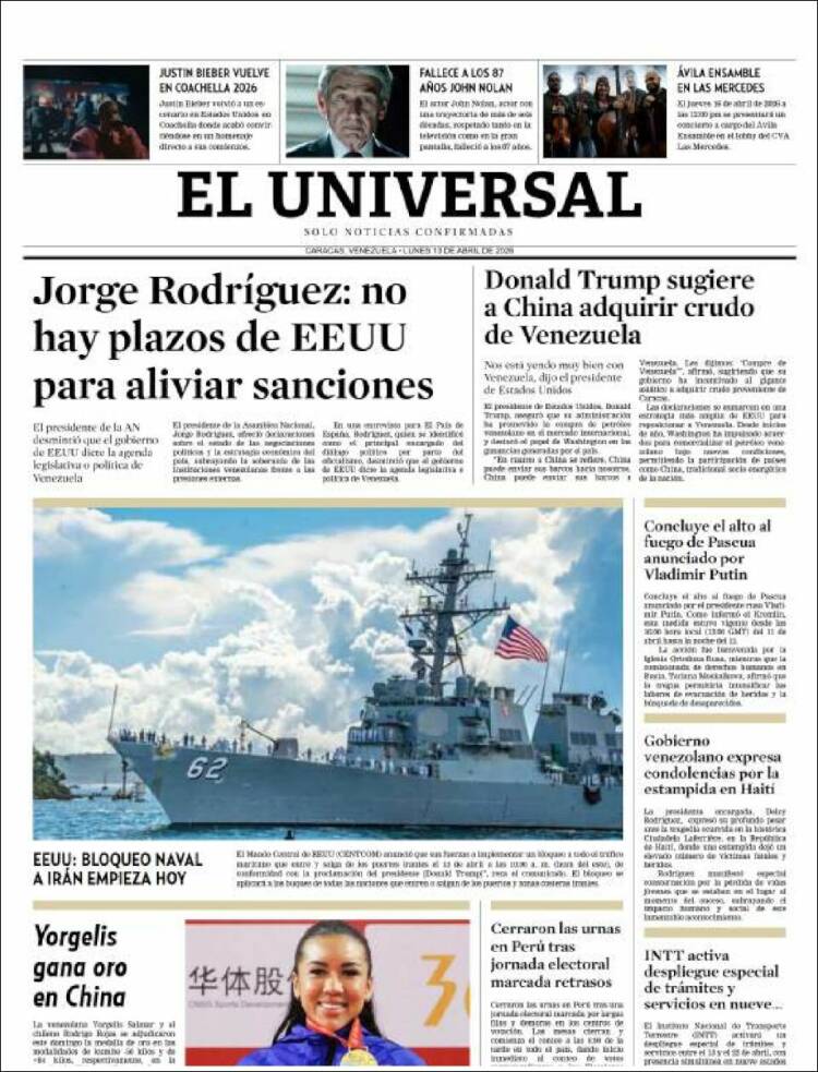 Portada de Universal (Venezuela)