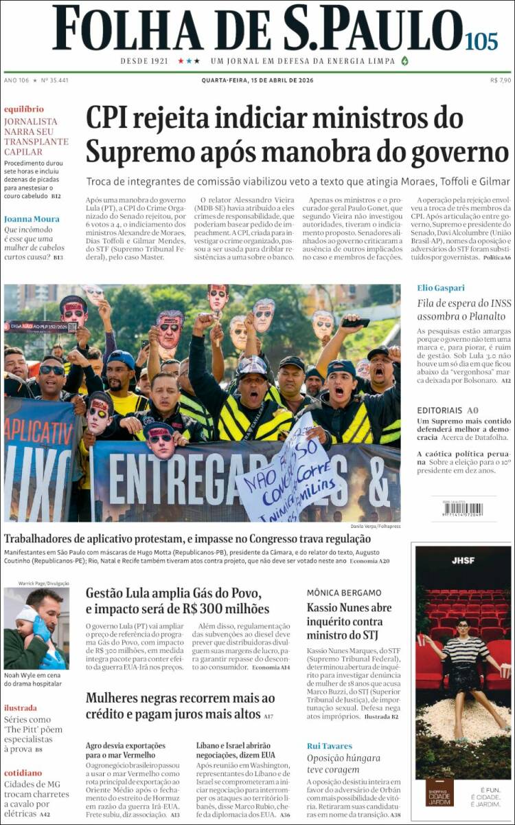 Portada de Folha de São Paulo (Brasil)