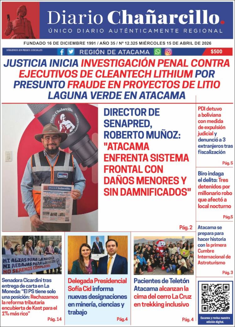 Portada de Diario Chañarcillo (Chile)