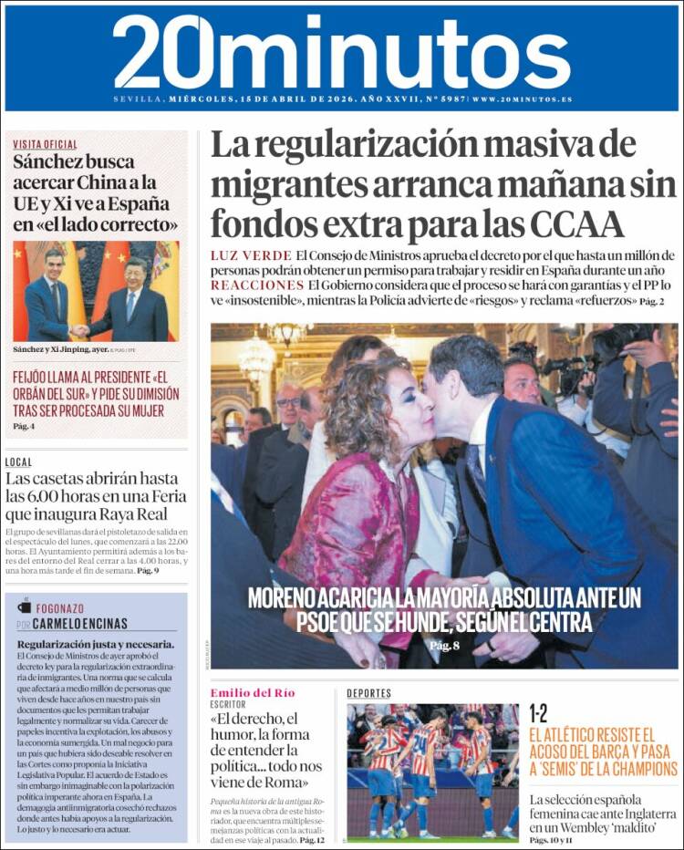 Portada de 20 Minutos - Sevilla (Espa&ntilde;a)