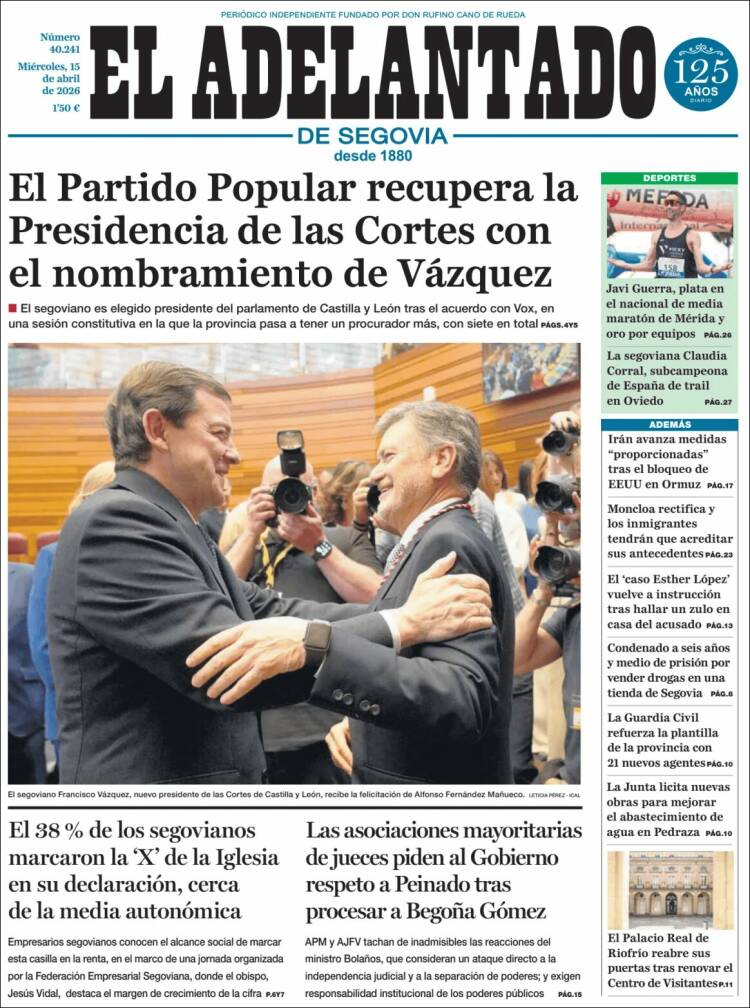 Portada de El Adelantado de Segovia (Espa&ntilde;a)