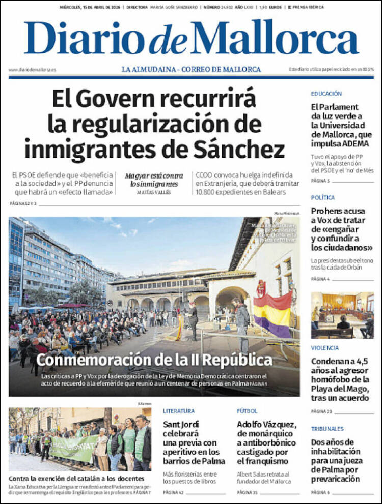 Portada de Diario de Mallorca (Espa&ntilde;a)