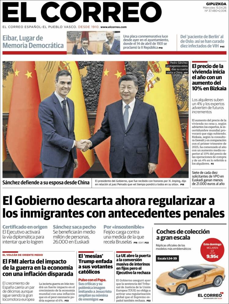 Portada de El Correo - Guipuzcoa (Espa&ntilde;a)