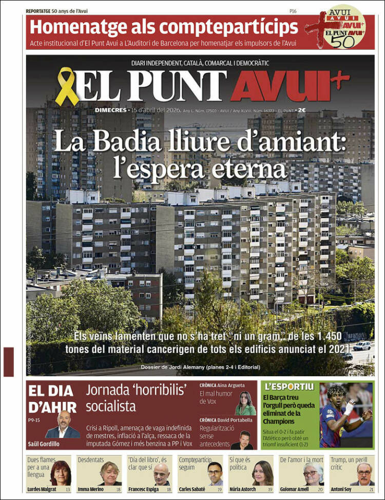 Portada de El Punt Avui (Espa&ntilde;a)