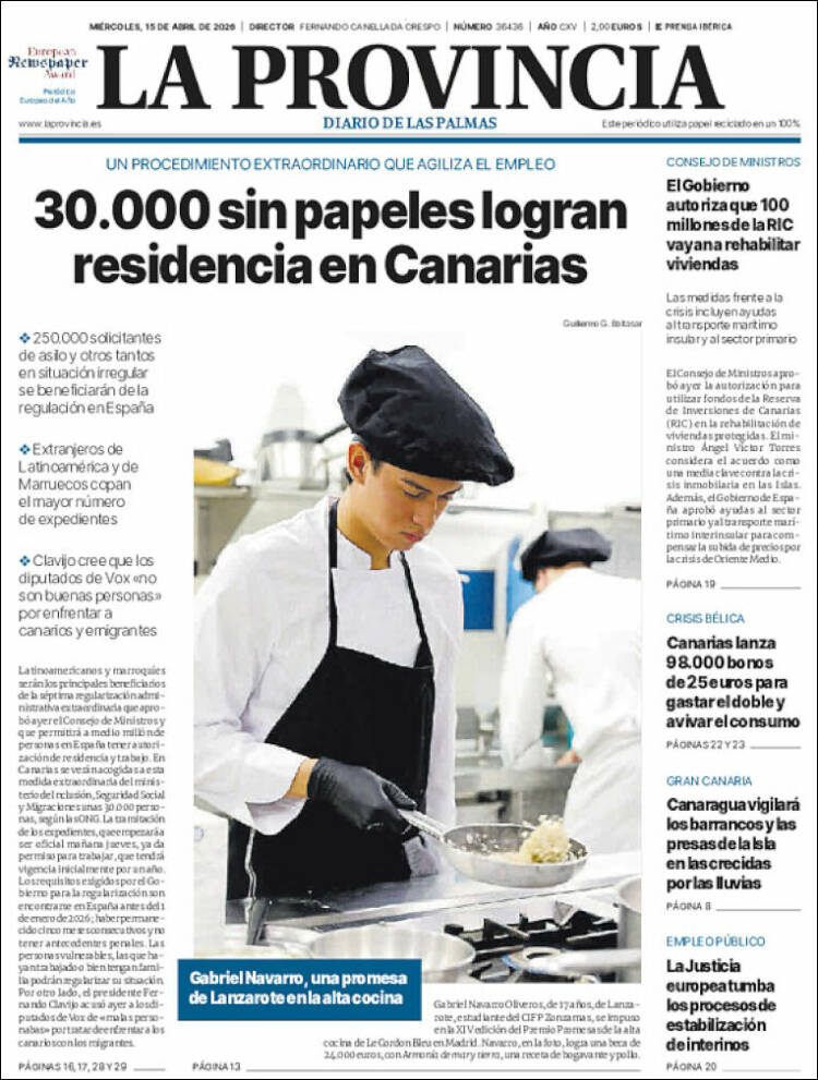 Portada de La Provincia (Espa&ntilde;a)