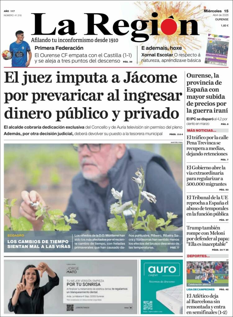 Portada de La Región de Ourense (Espa&ntilde;a)