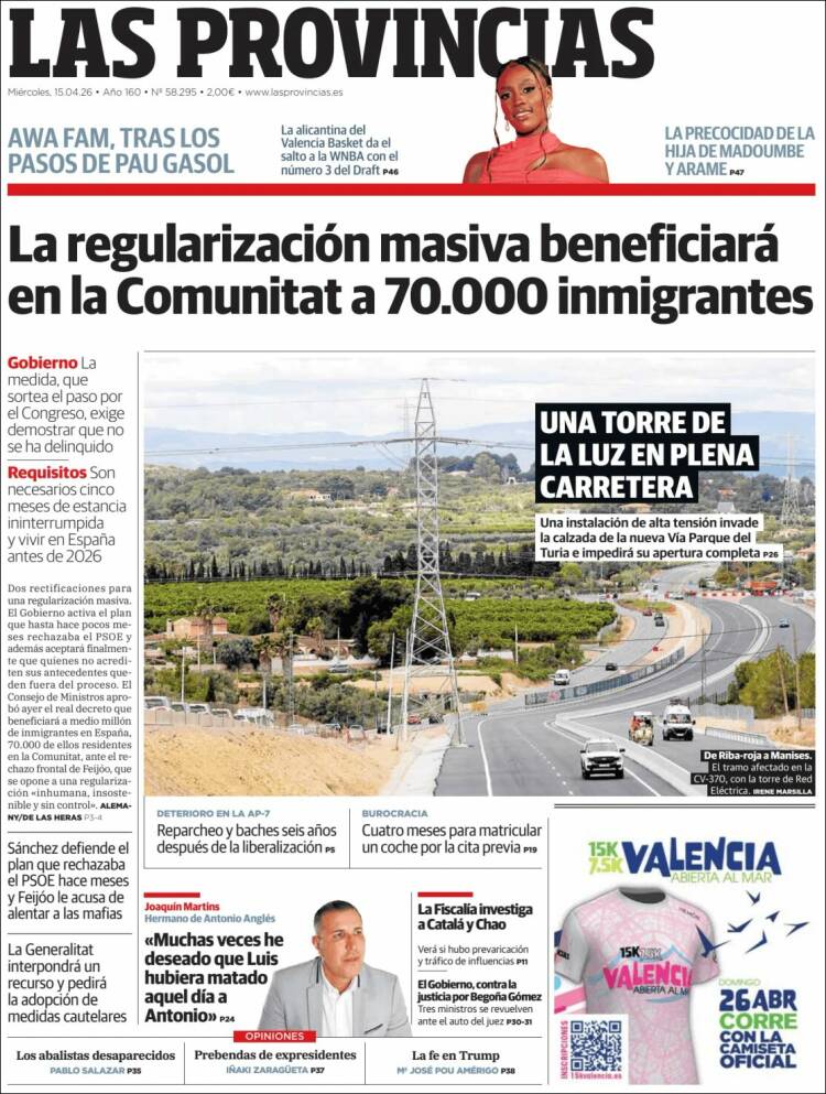 Portada de Las Provincias (Espa&ntilde;a)
