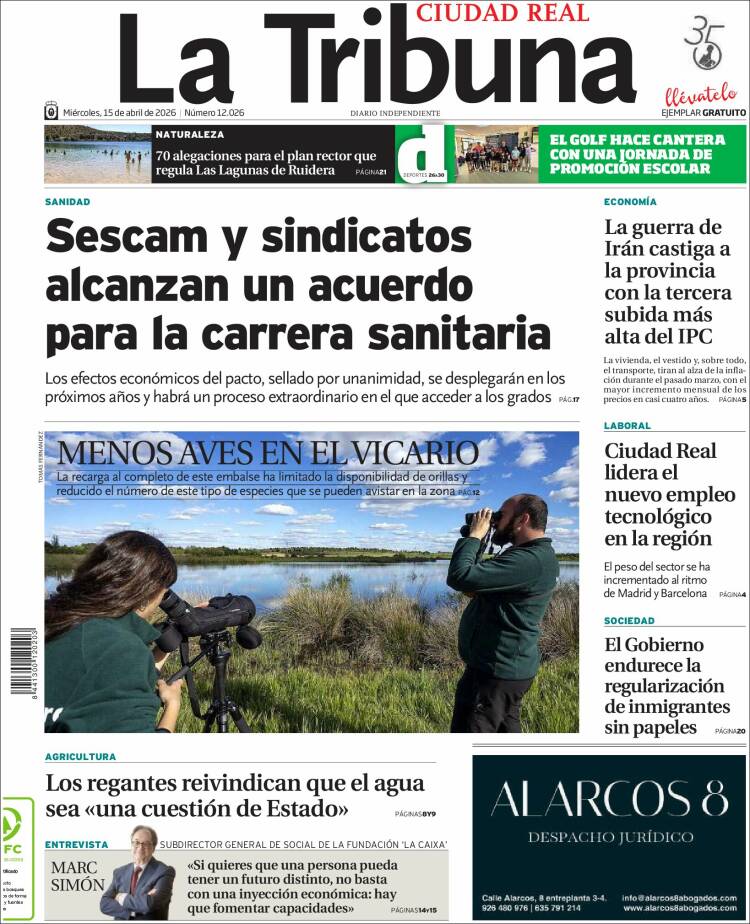 Portada de La Tribuna de Ciudad Real (Espa&ntilde;a)