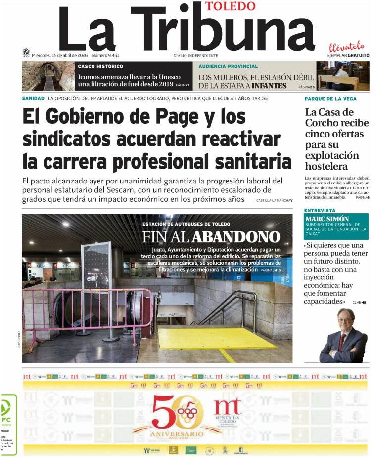 Portada de La Tribuna de Toledo (Espa&ntilde;a)