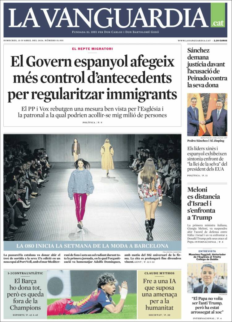 Portada de La Vanguardia (Espa&ntilde;a)