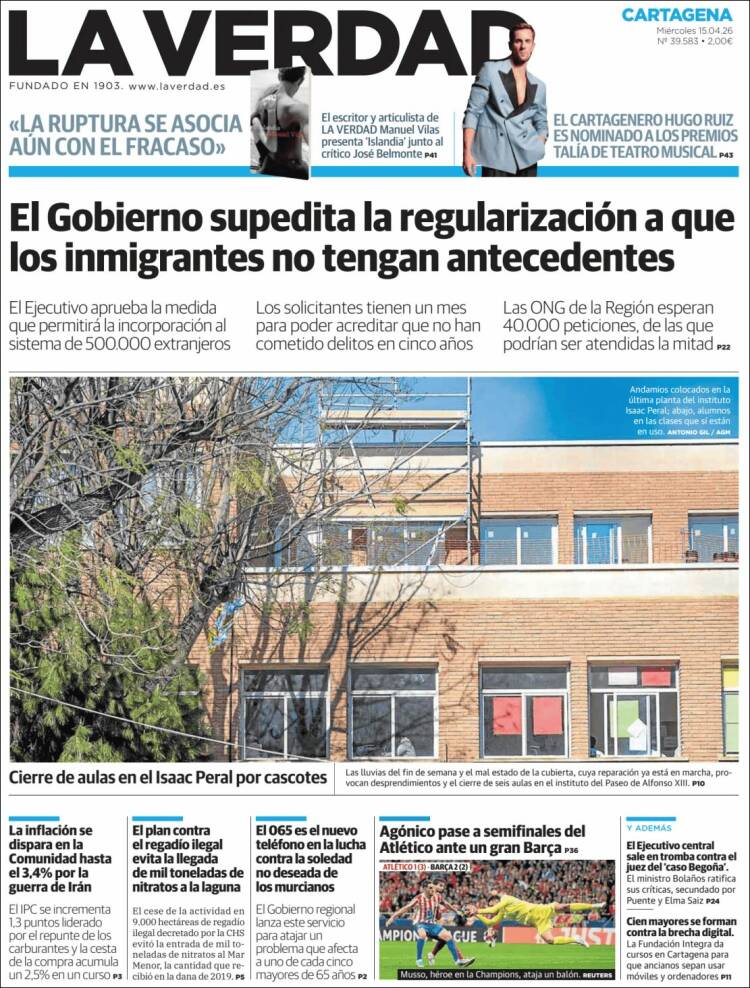 Portada de La Verdad de Cartagena (Espa&ntilde;a)