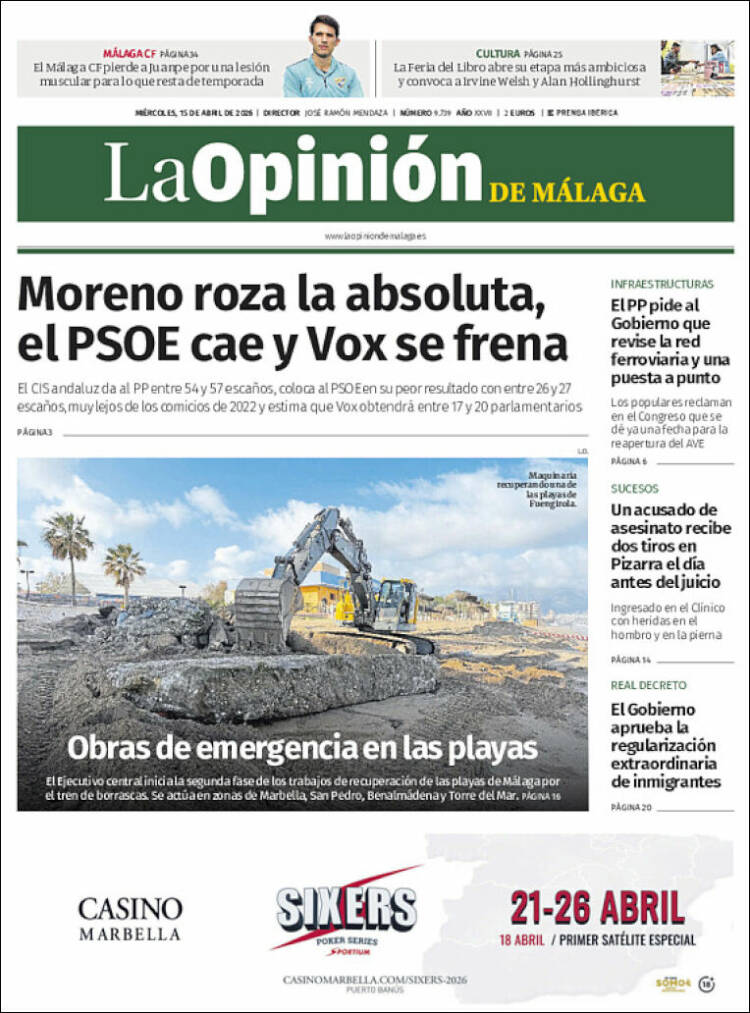 Portada de La Opinión de Málaga (Espa&ntilde;a)