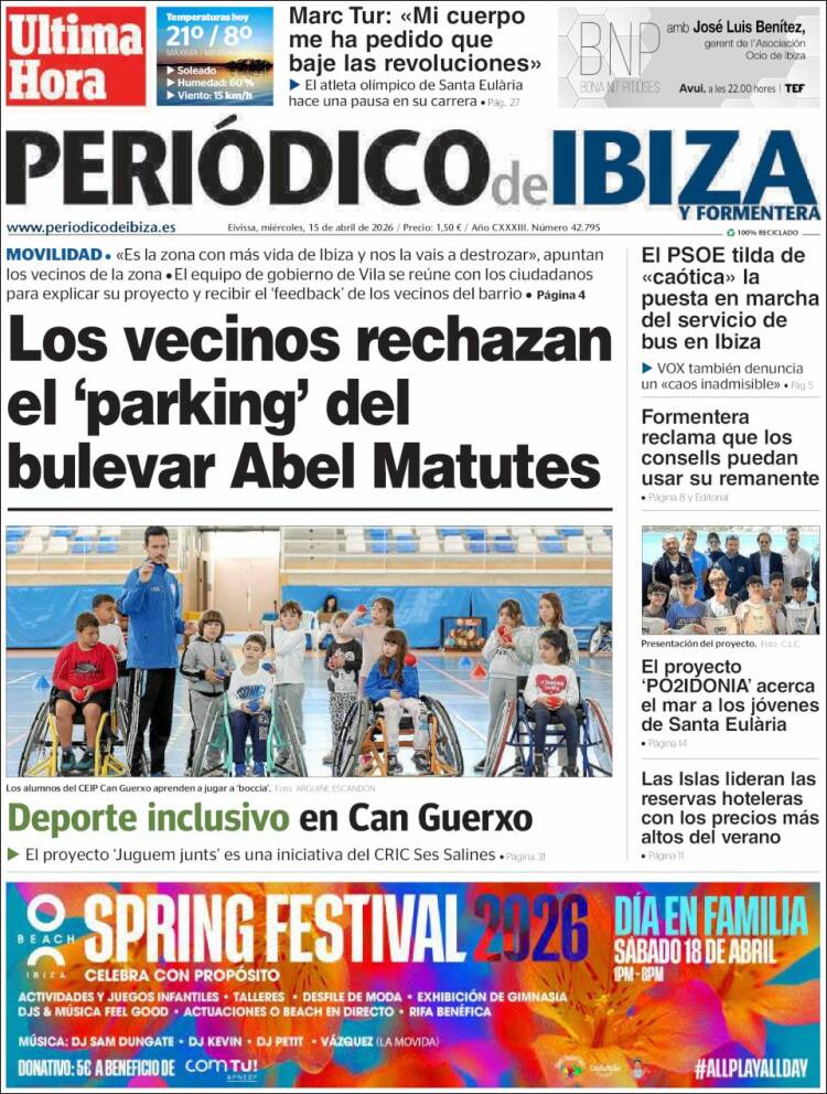 Portada de Periódico de Ibiza (Espa&ntilde;a)