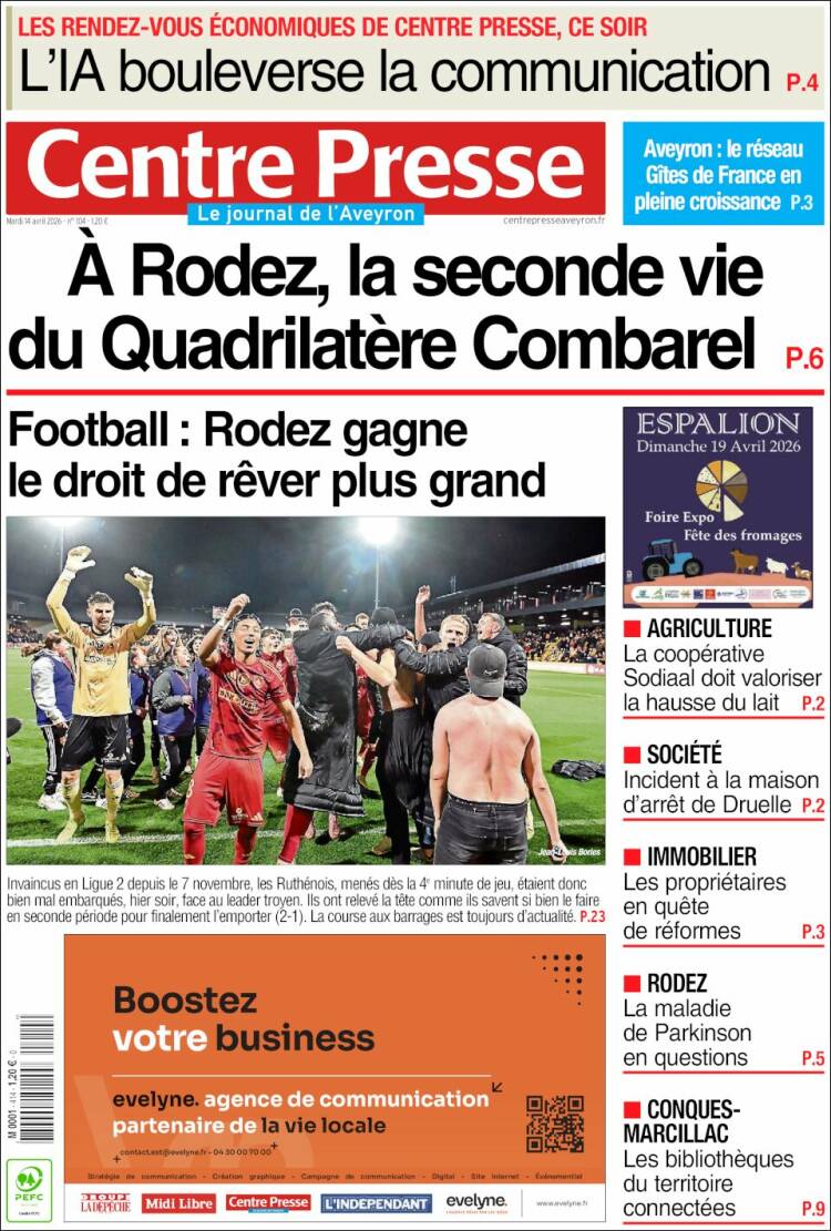 Portada de Centre Presse (Francia)