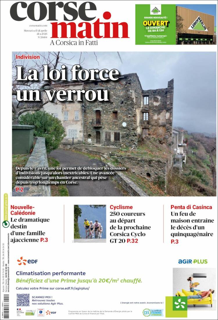 Portada de Corse-Matin (Francia)