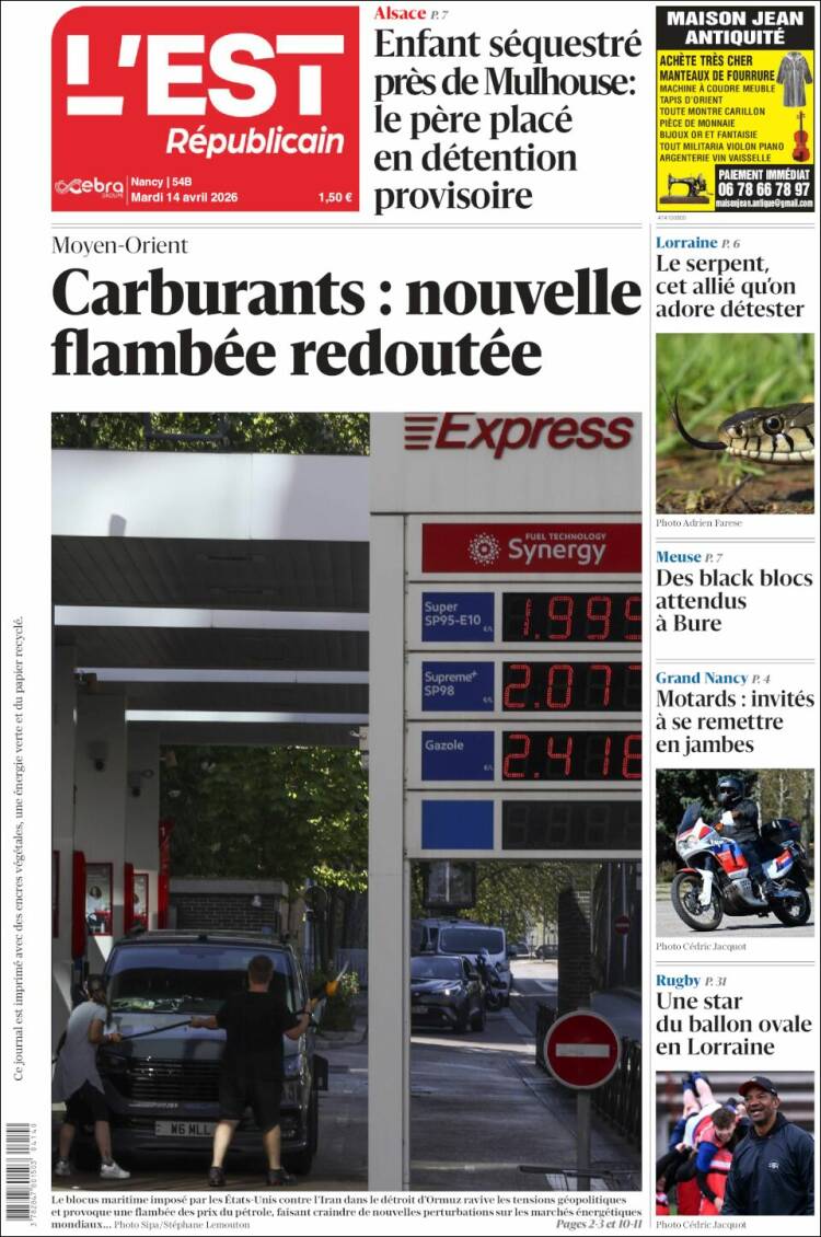 Portada de L'Est Republicain (Francia)