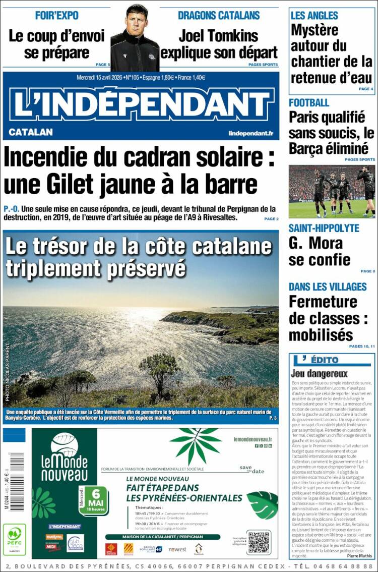 Portada de Le Indépendant (Francia)