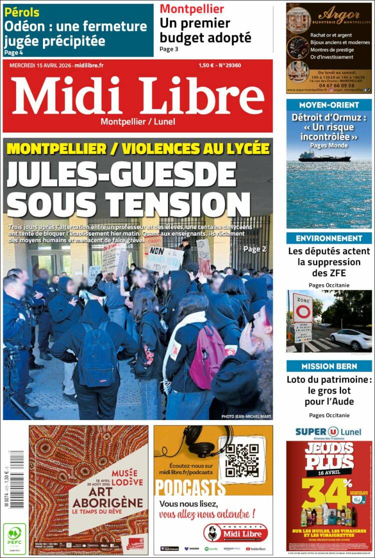 Portada de Midi Libre (Francia)