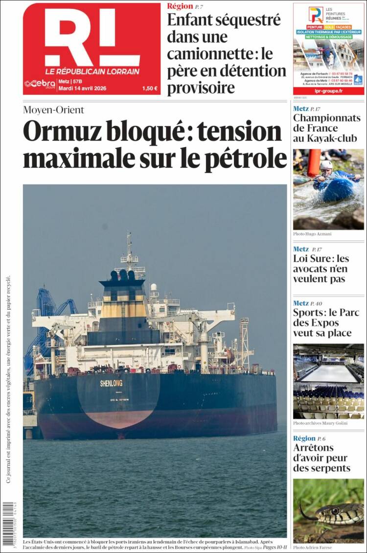 Portada de Le Republicain Lorrain (Francia)