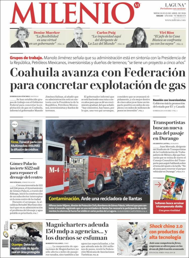 Portada de Milenio - Laguna (M&eacute;xico)