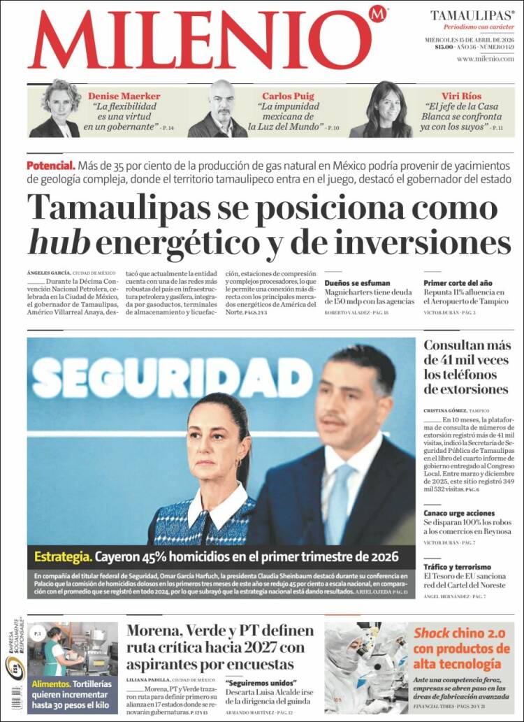 Portada de Milenio - Tamaulipas (M&eacute;xico)