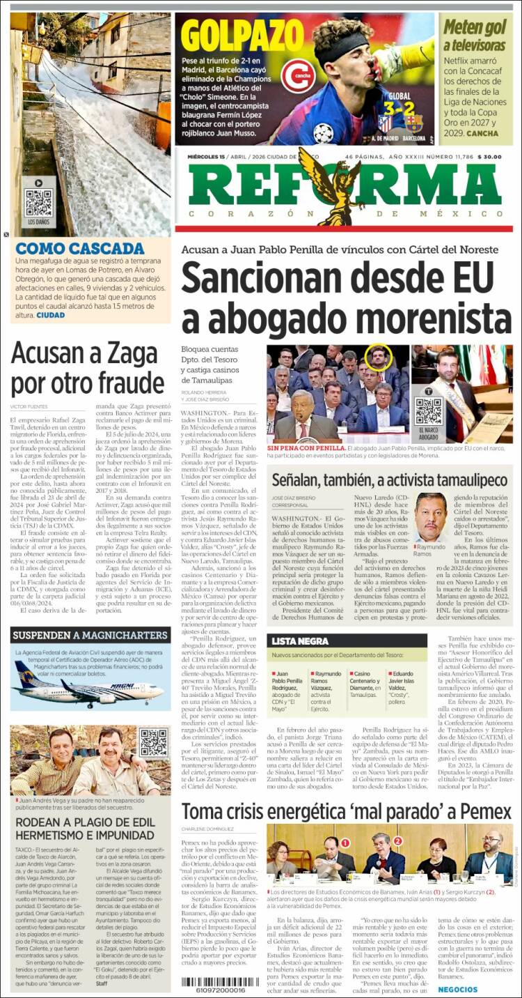 Portada de Reforma (M&eacute;xico)