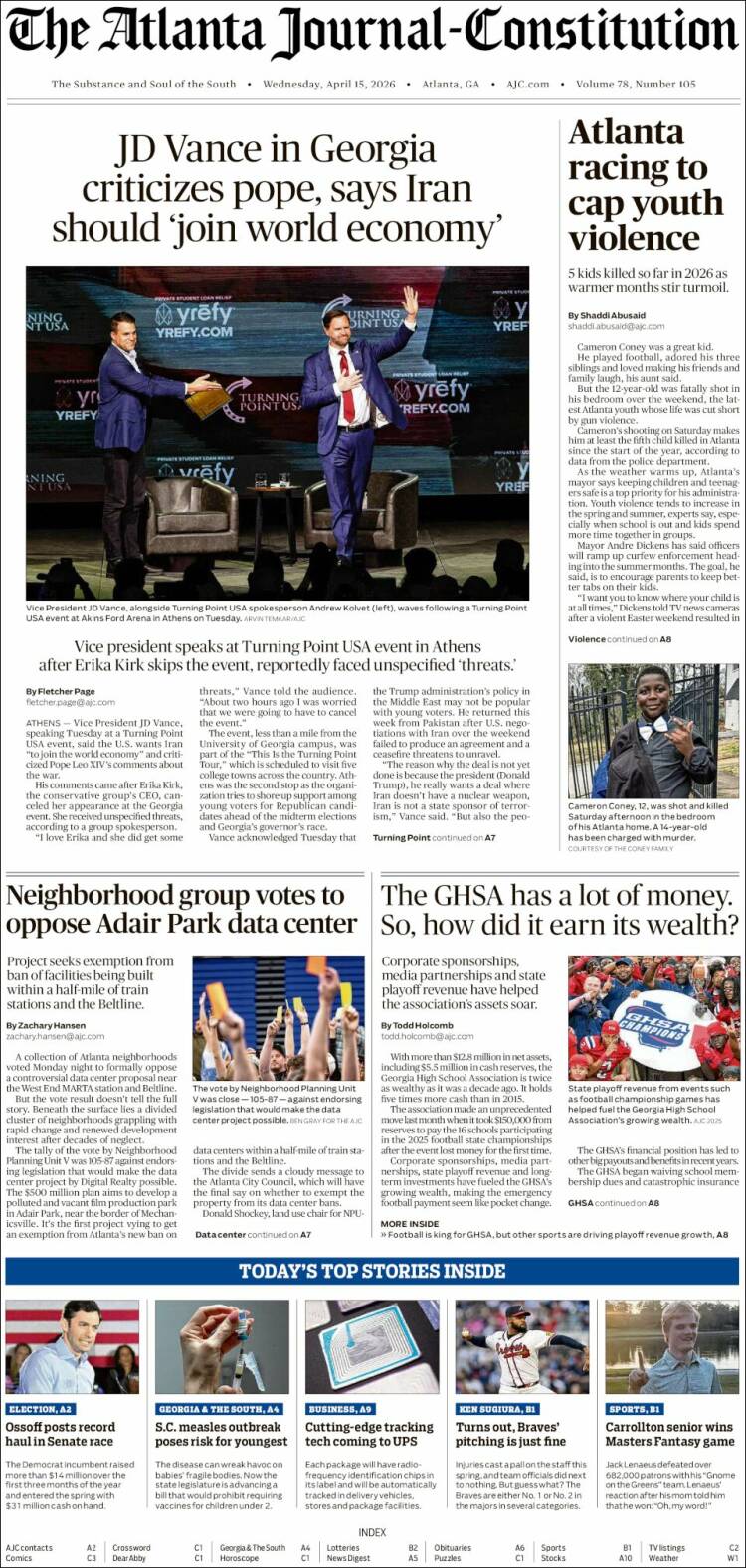 Portada de The Atlanta Journal-Constitution (USA)