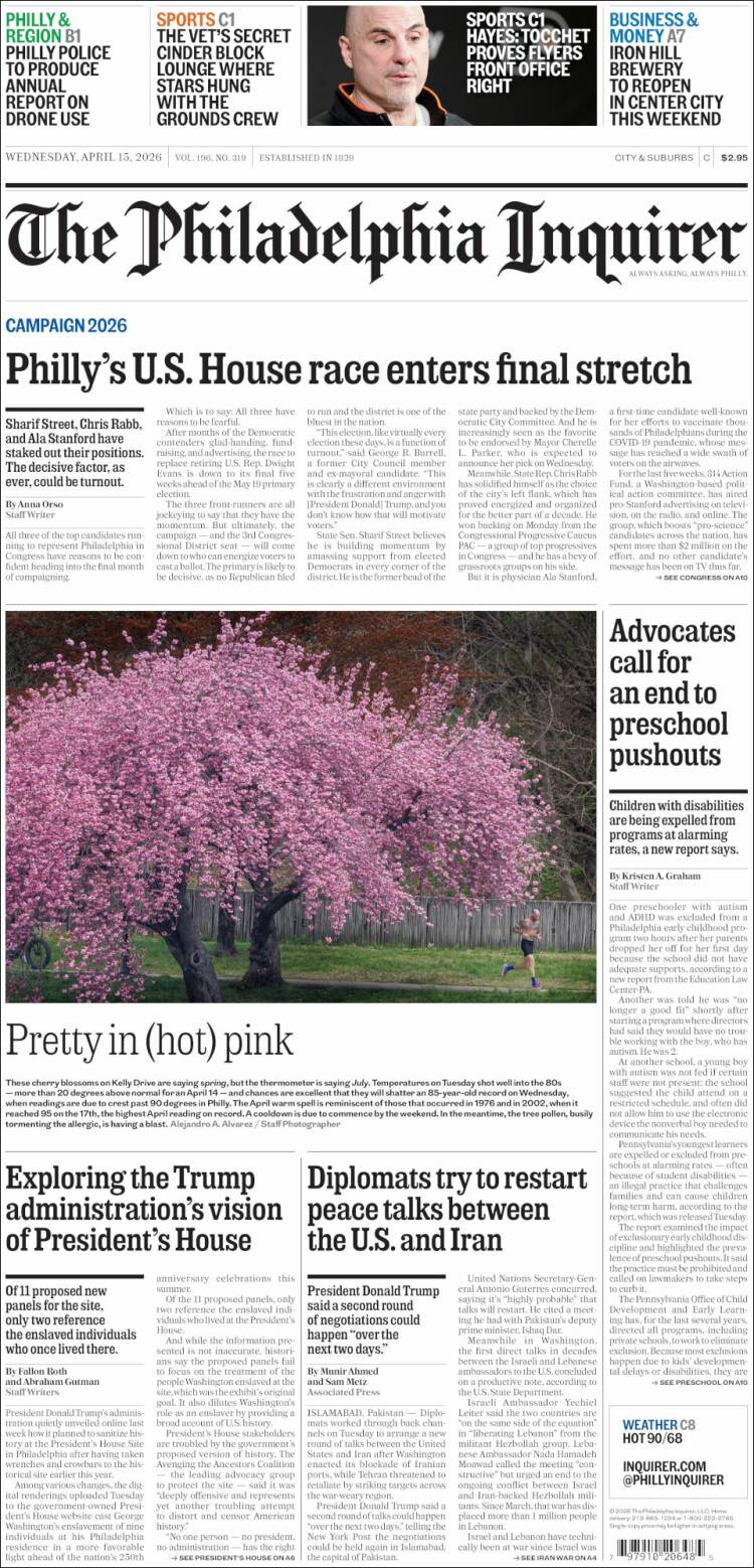 Portada de Philadelphia Inquirer (USA)