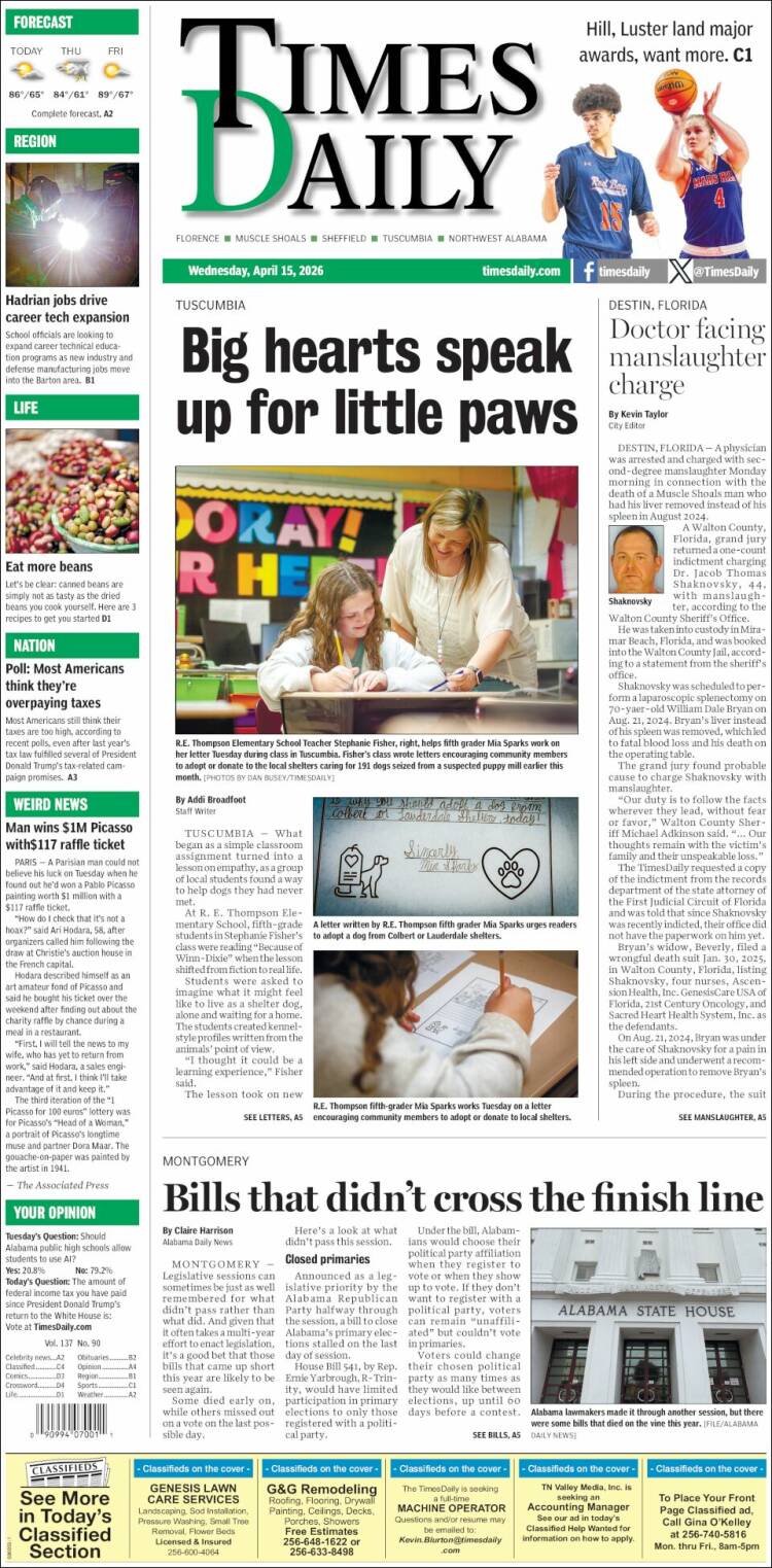 Portada de Times Daily (USA)