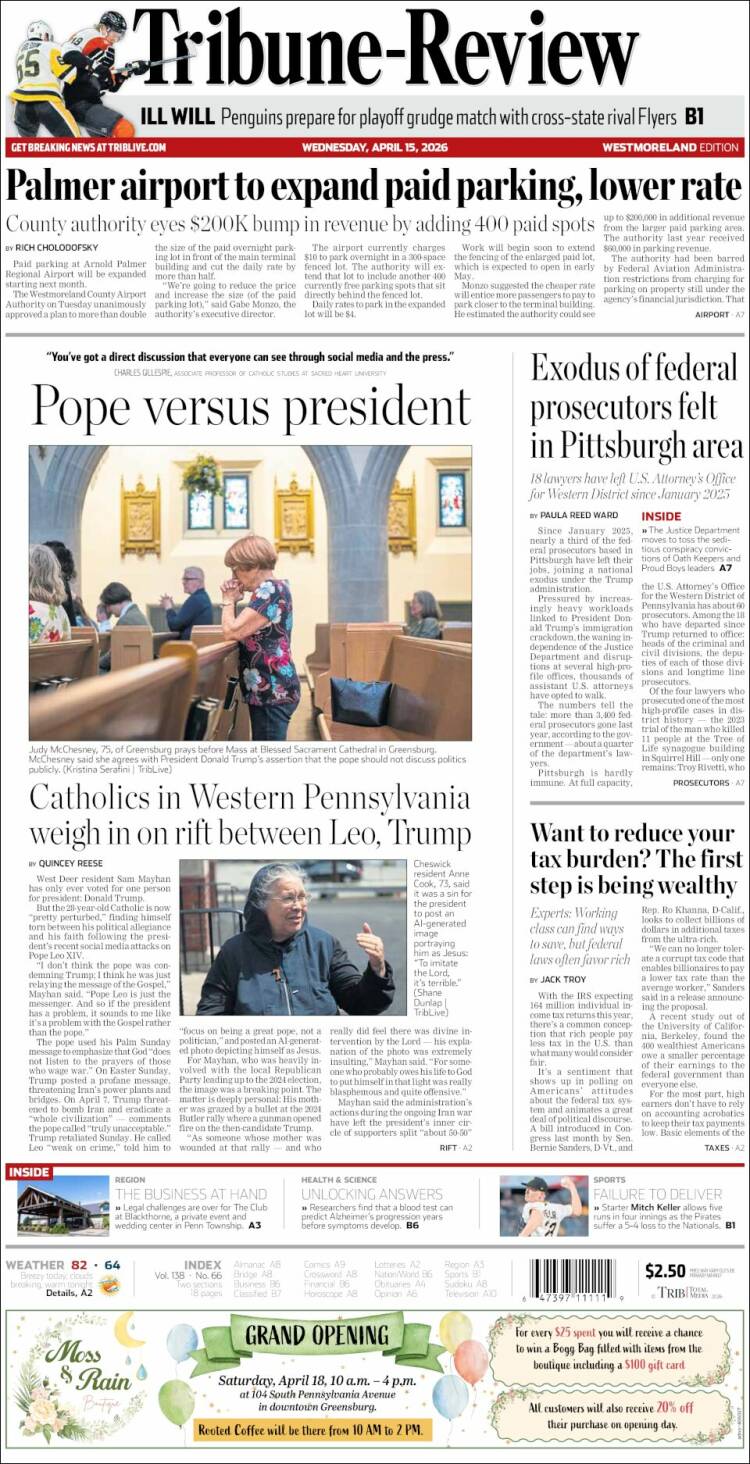 Portada de Tribune-Review (USA)
