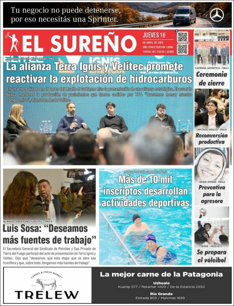 Portada de Diario El Sureño (Argentina)