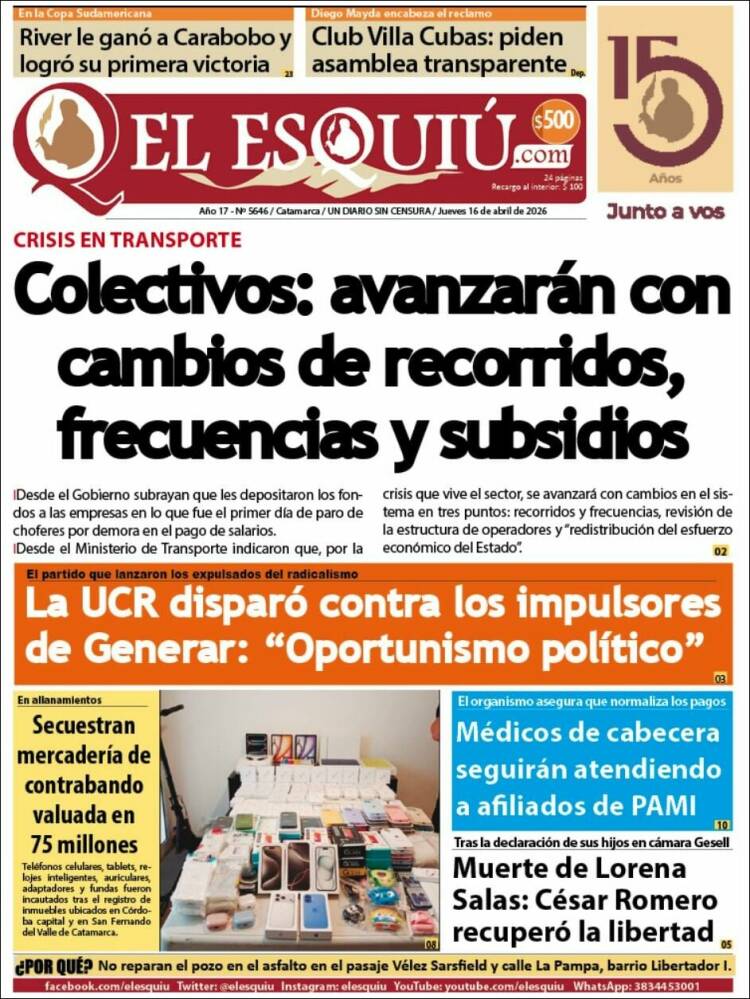Portada de El Esquiu (Argentina)