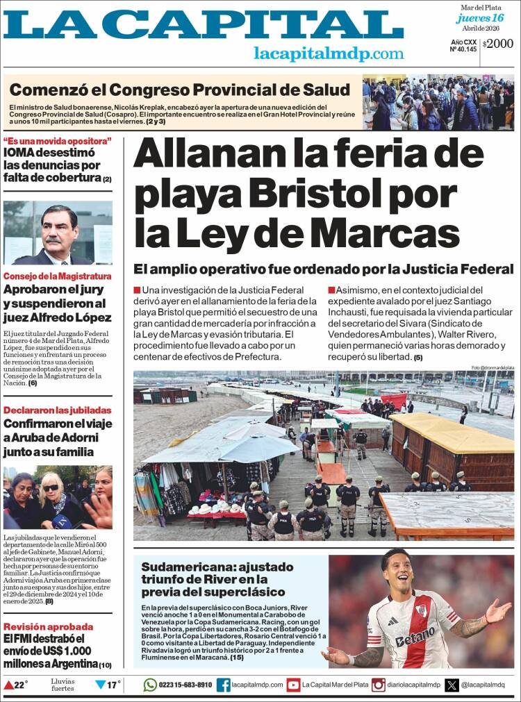 Portada de Diario La Capital - Mar del Plata (Argentina)