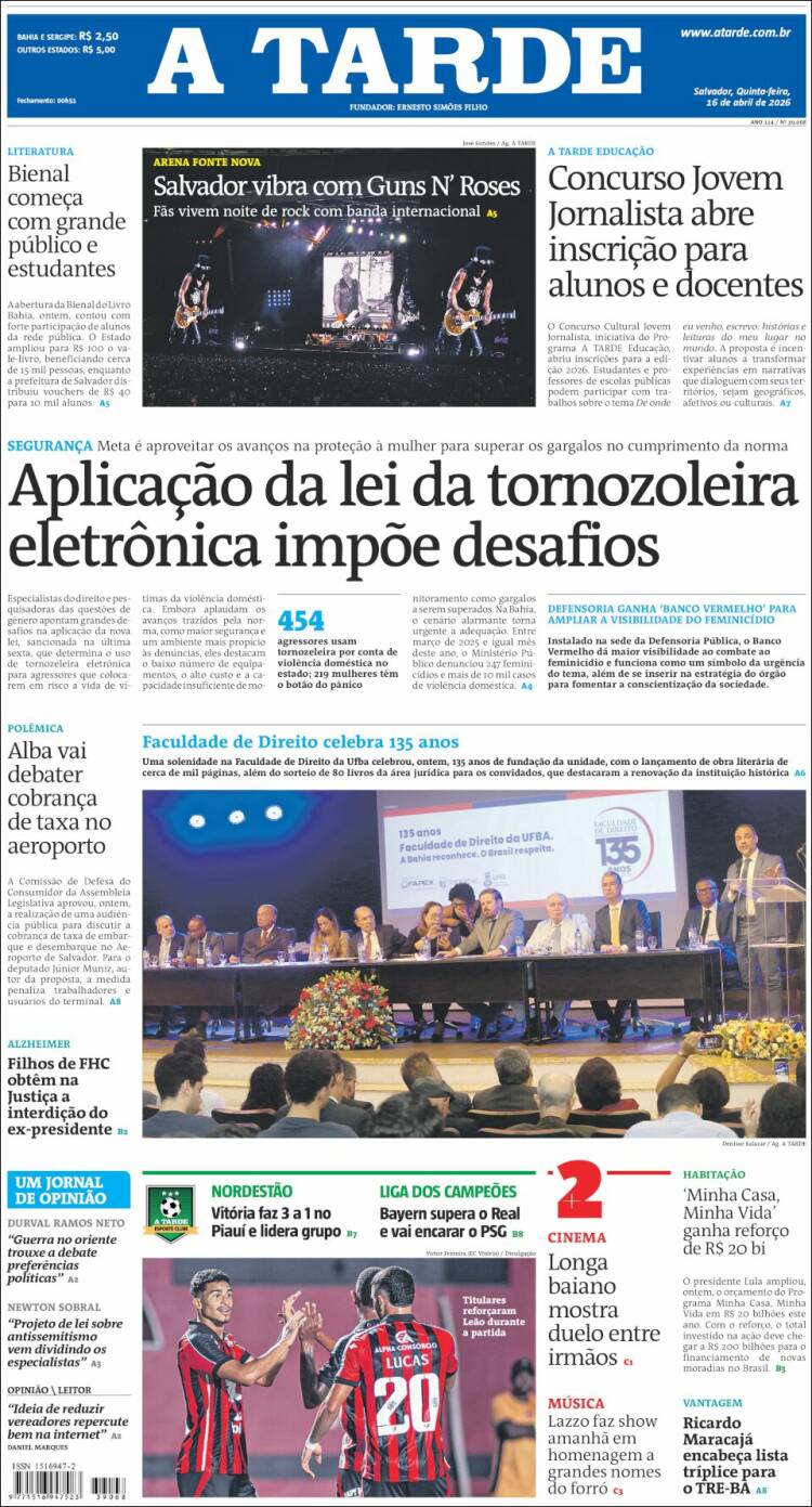 Portada de Diário A Tarde (Brasil)