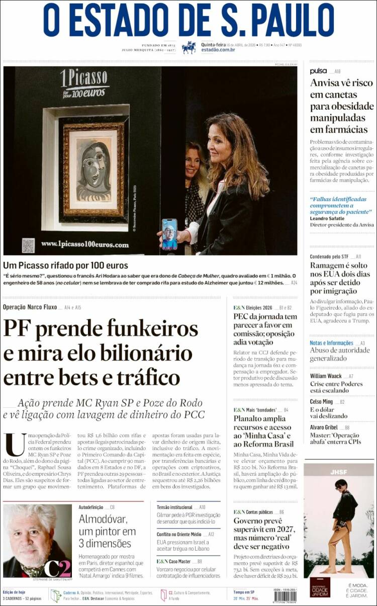 Portada de O Estado de São Paulo (Brasil)