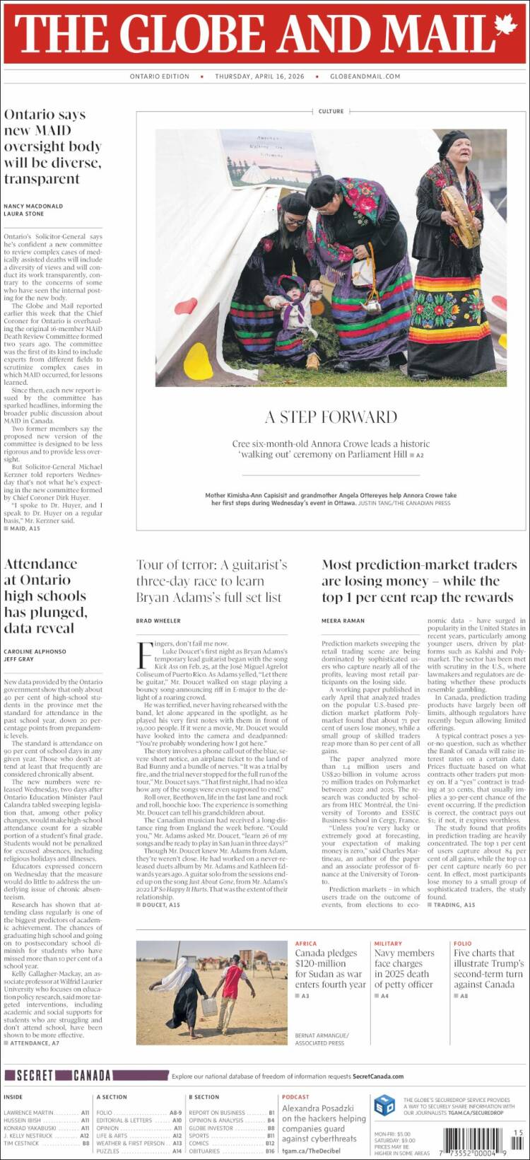 Portada de The Globe and Mail (Canad&aacute;)