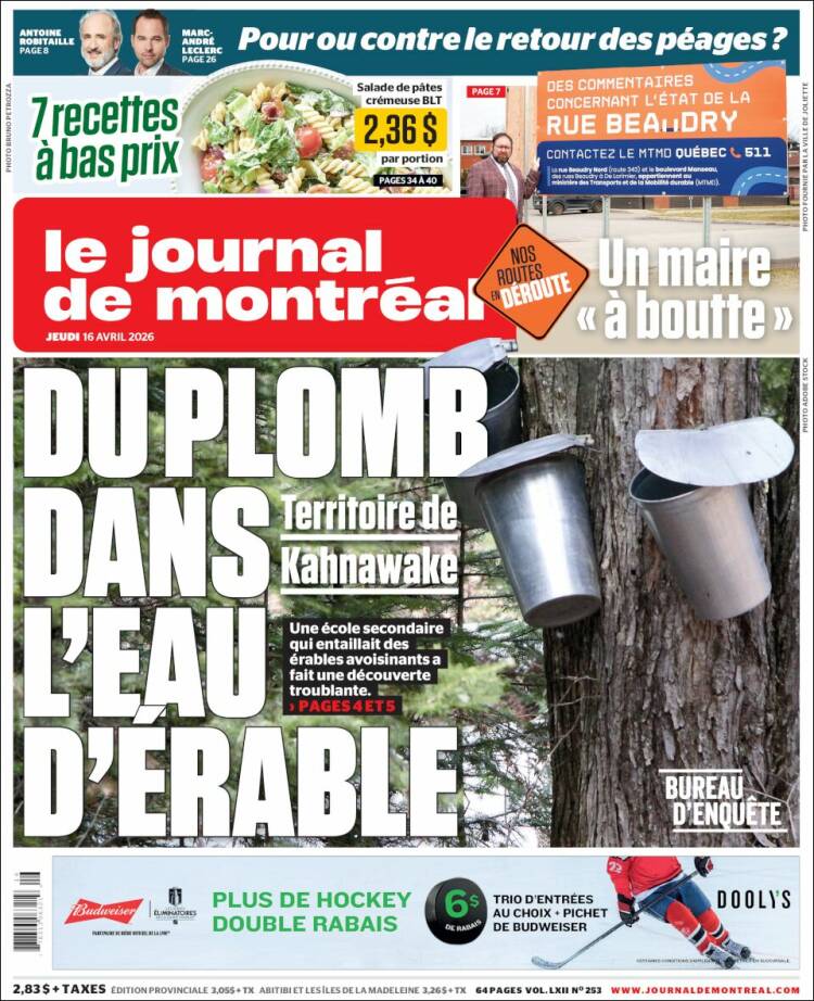 Portada de Le Journal de Montréal (Canad&aacute;)