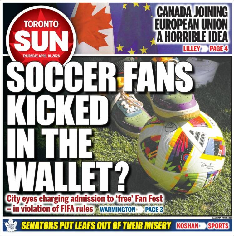 Portada de The Toronto Sun (Canad&aacute;)