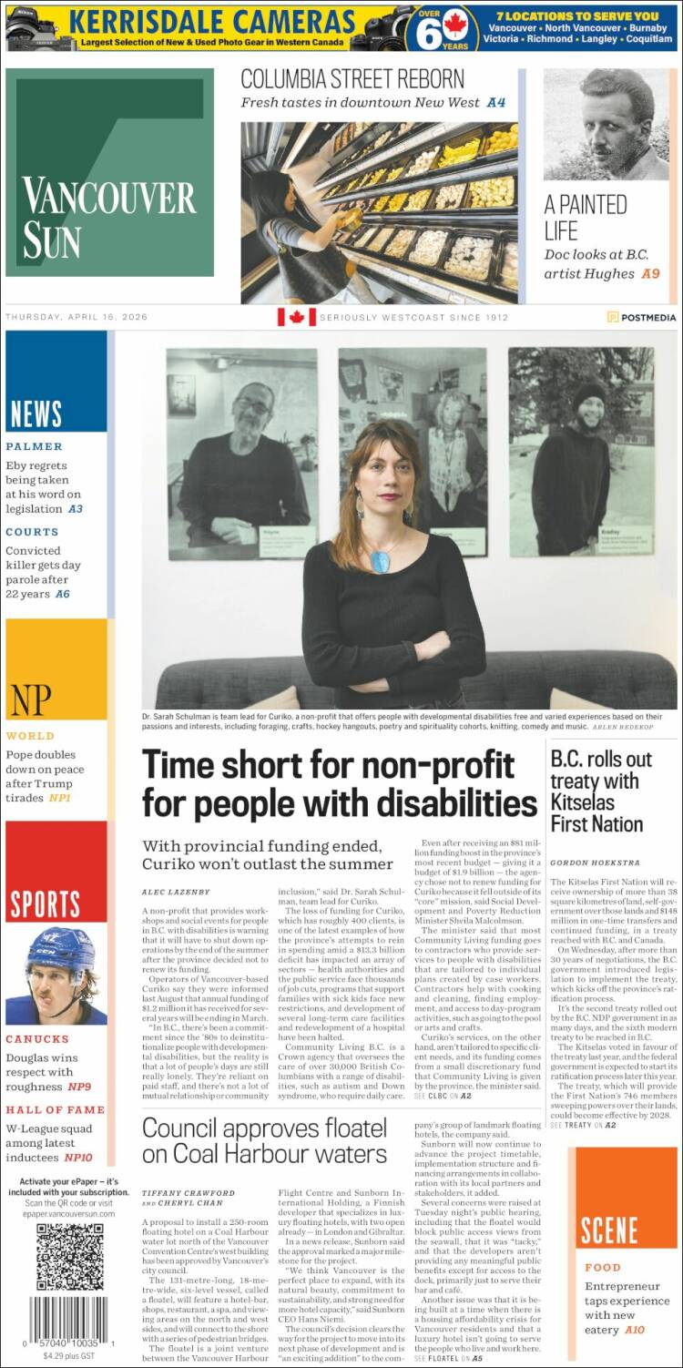 Portada de The Vancouver Sun (Canad&aacute;)