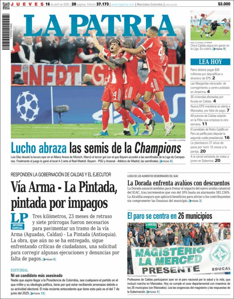 Portada de La Patria (Colombia)