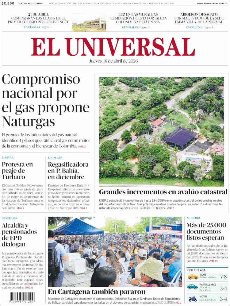 Portada de El Universal (Colombia)