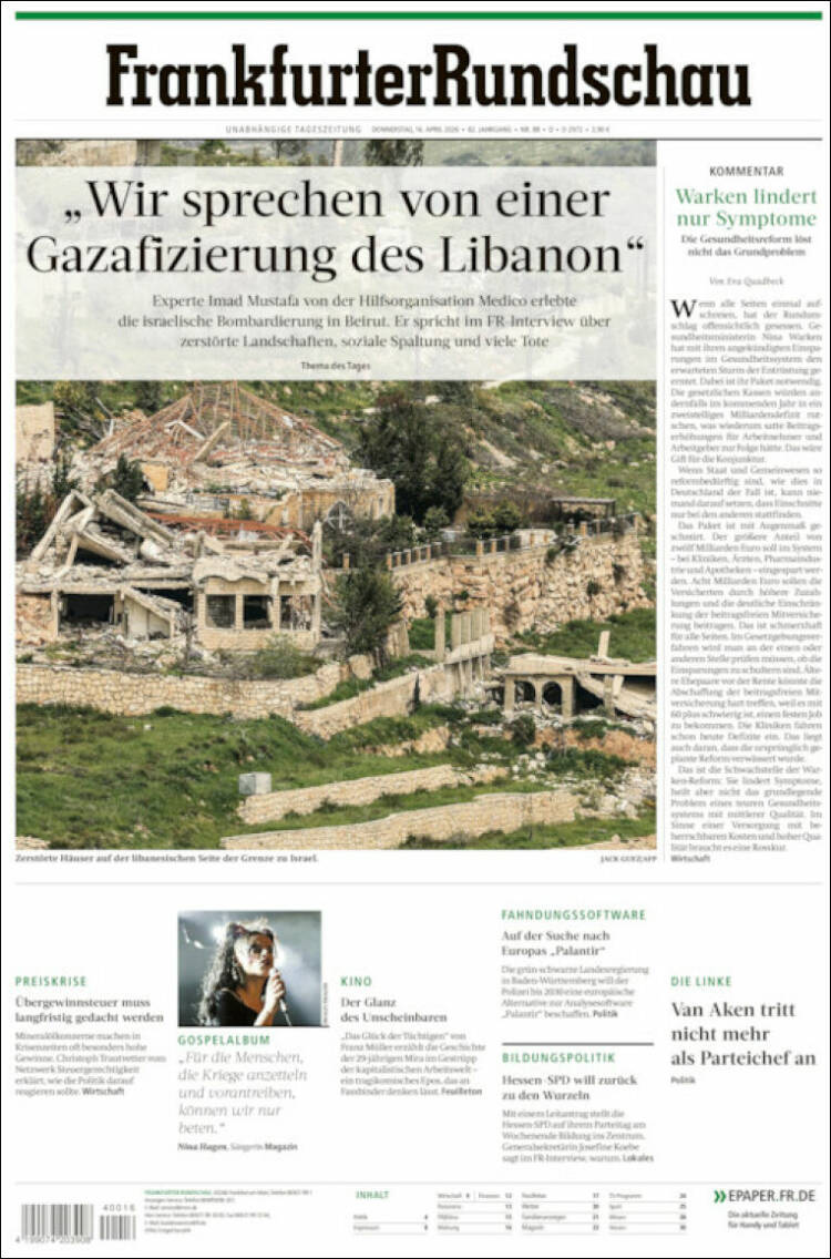 Portada de Frankfurter Rundschau (Alemania)