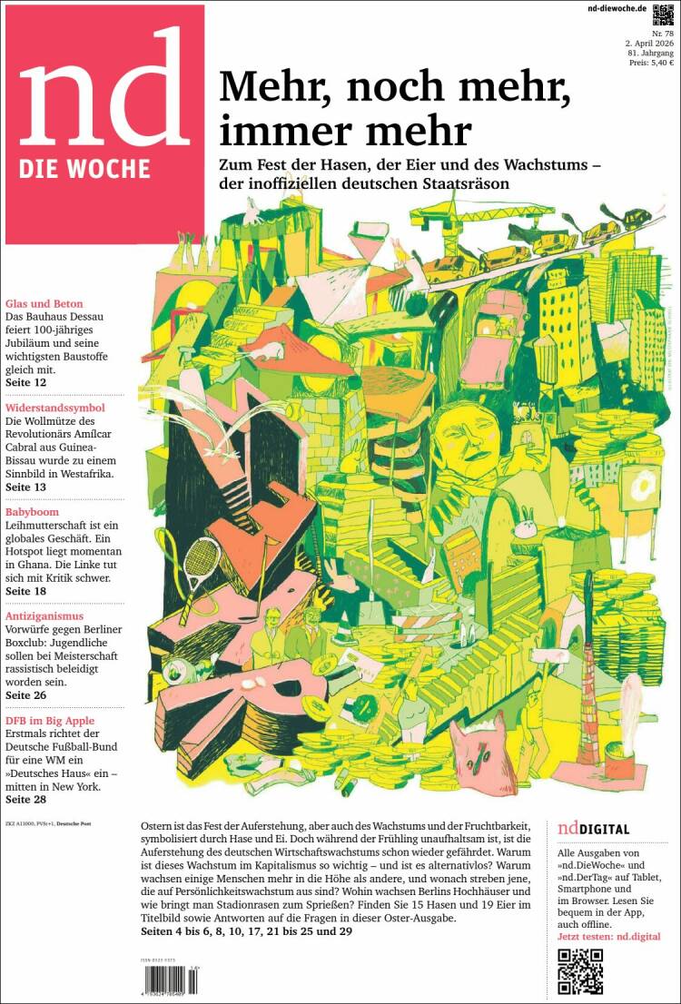 Portada de Neues Deutschland (Alemania)