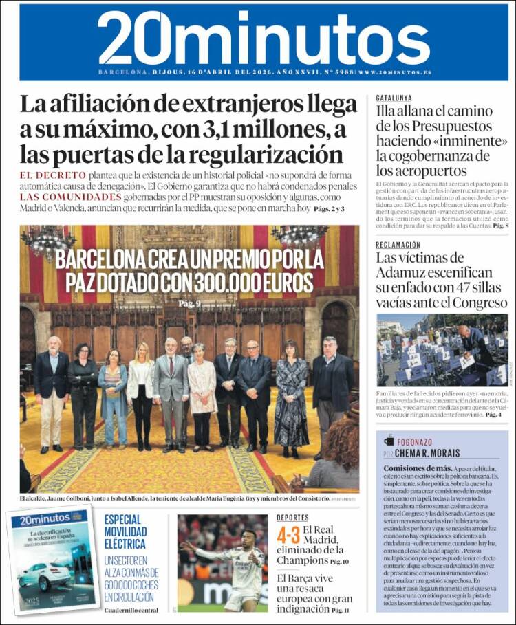 Portada de 20 Minutos - Barcelona (Espa&ntilde;a)