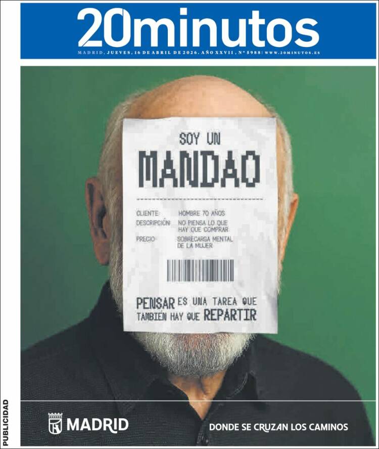 Portada de 20 Minutos - Madrid (Espa&ntilde;a)
