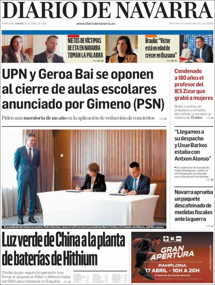 Portada de Diario de Navarra (Espa&ntilde;a)